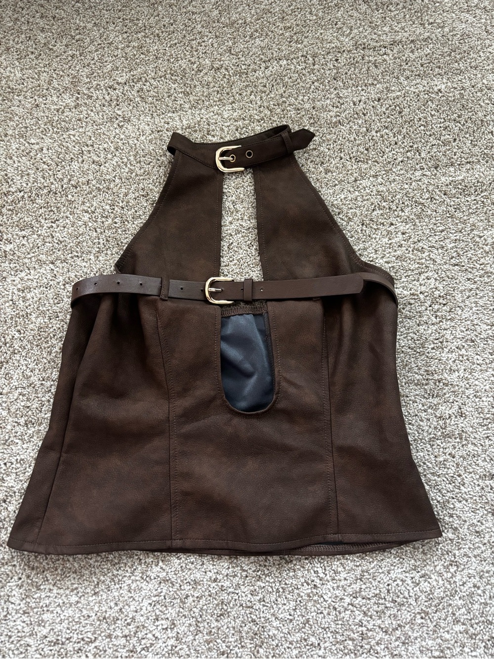 Western Faux Leather Halter Top